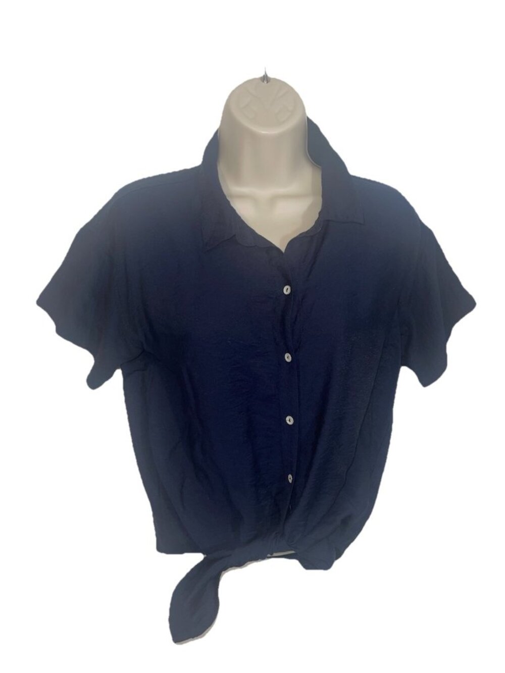 VINCE CAMUTO Women's Size XS Navy Blue Tie Front Button Up Blouse